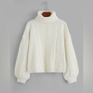 Boutique  High Turtle Neck Cable Sweater Size Medium